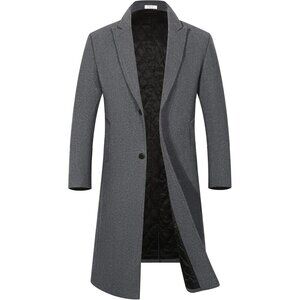 Men's grey Luxury Full Length Trench Coat Long Wool Overcoat Winter Windbreaker